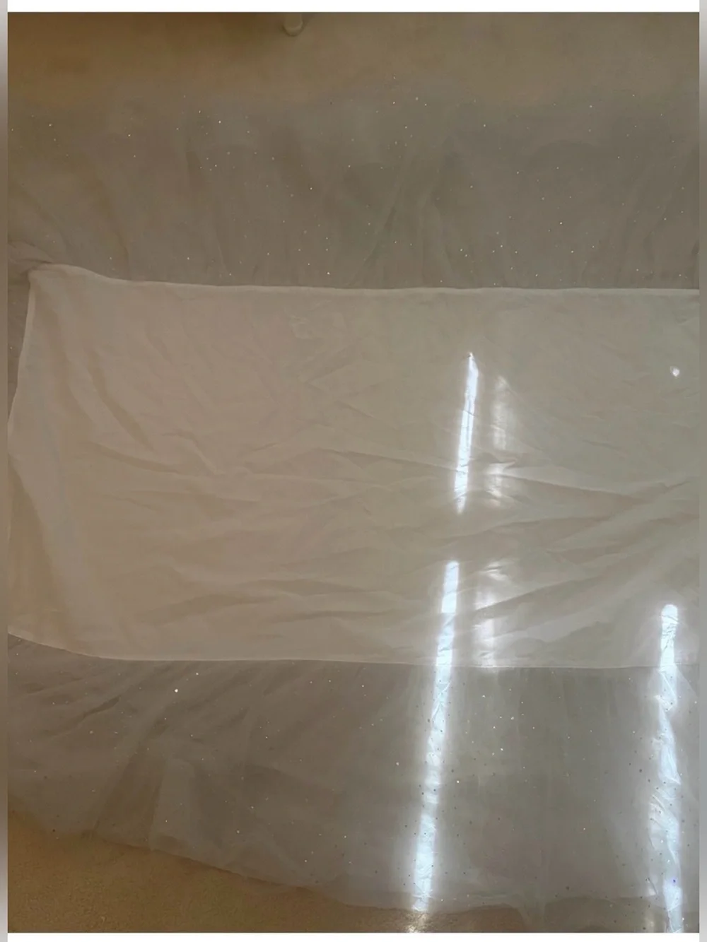 Pottery Barn crib skirt in white shimmer tulle sequin